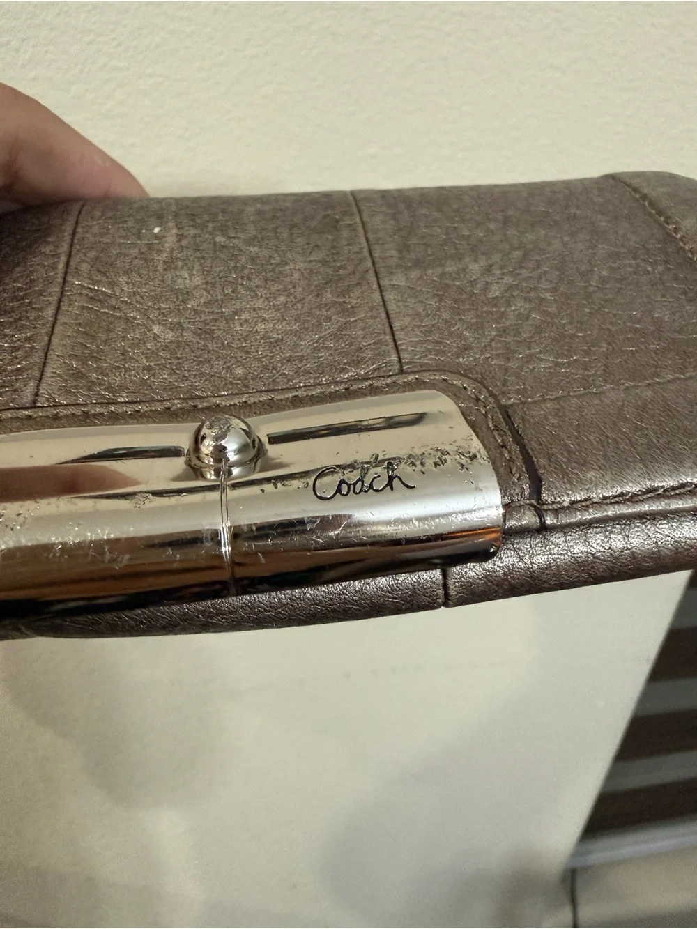 Coach Metallic Pewter Leather Wallet Clutch